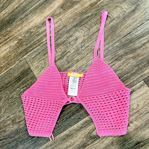 UO Goldie Knit Cami Top pink crochet Festival Urban Outfitters - Picture 2 of 11